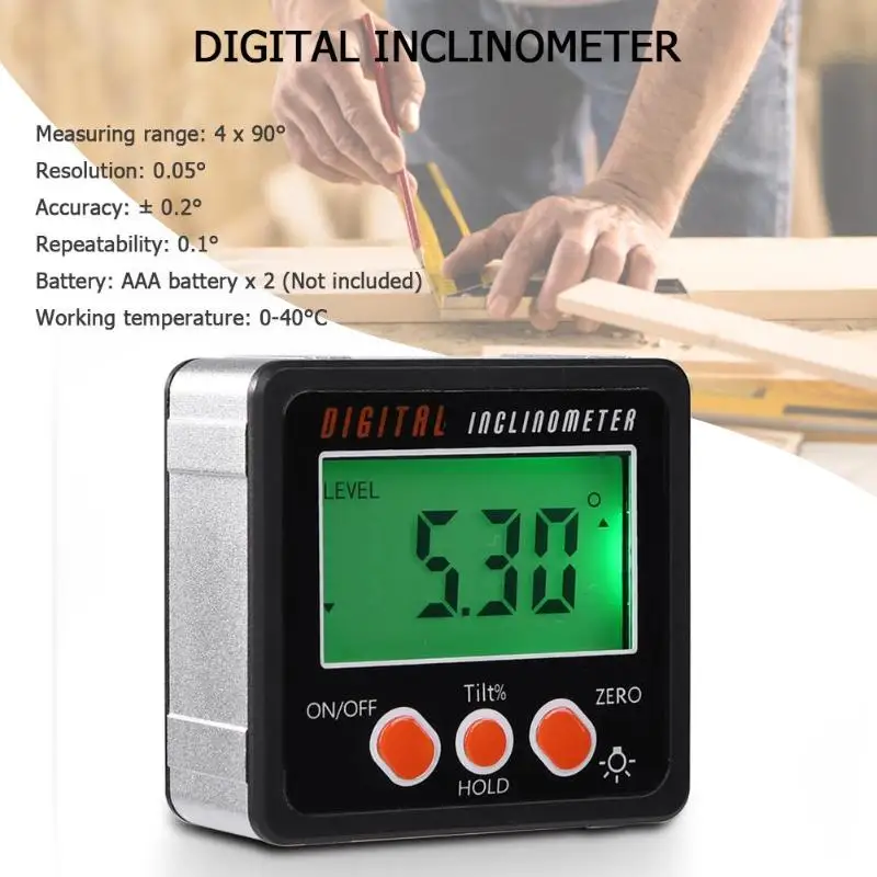  Precision Digital Protractor Inclinometer Level Box Waterproof Angle Finder Measure Bevel Box With 