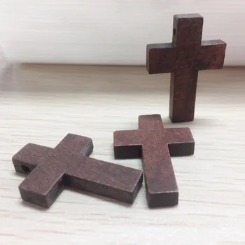 

10Pcs Vintage Religious Brown Crosses Handmade Wooden Necklace Making Tools Charm Pendant Accessories
