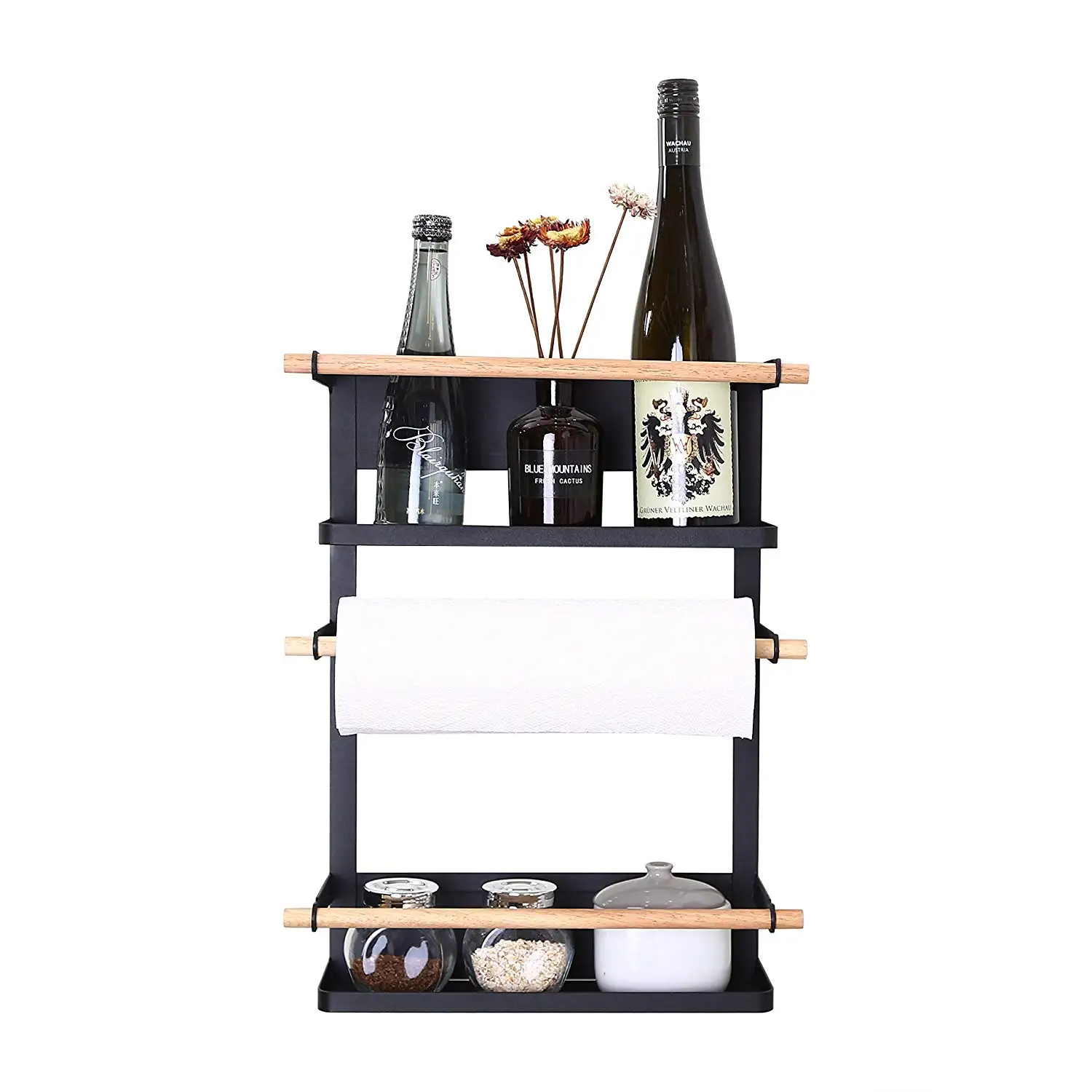 Kitchen Rack Fridge Magnetic Organizer -Design Paper Towel Holder, Rustproof Spice Jars Rack, Heavy-duty Refrigerator Shelf St