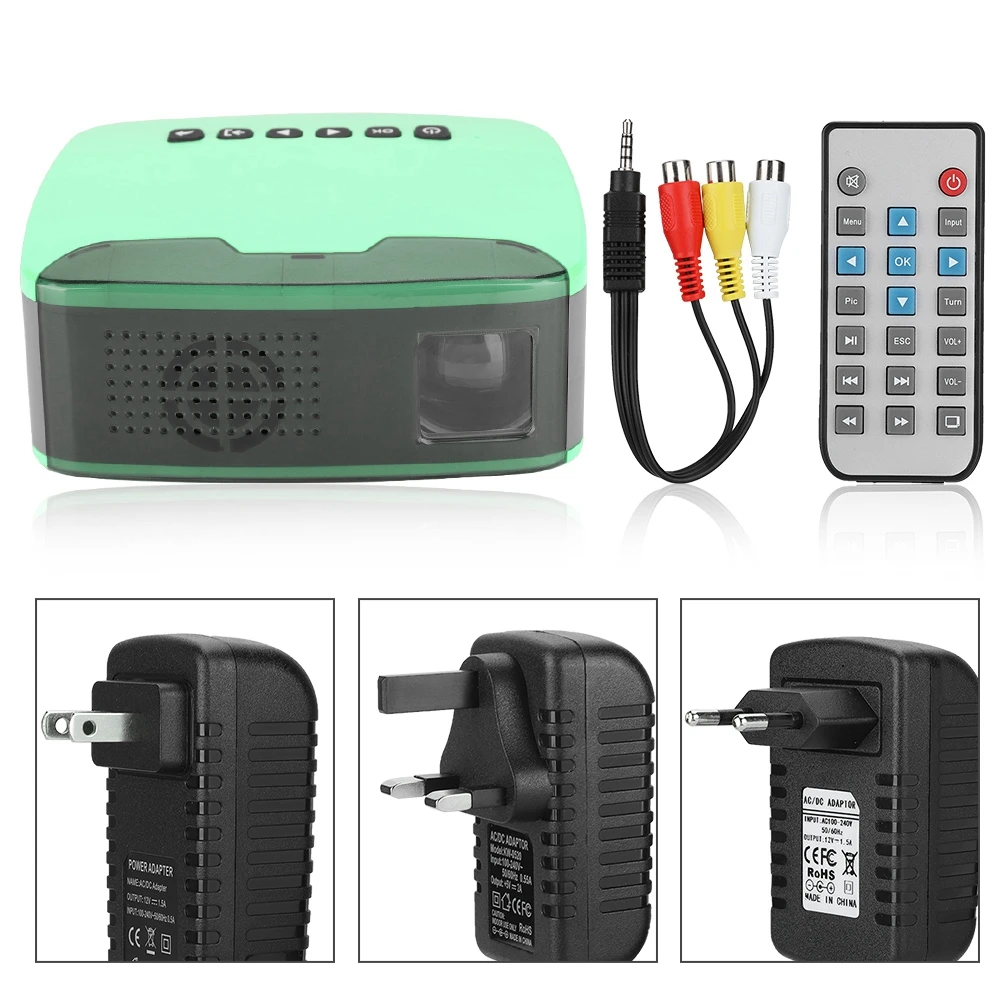

MY20 Mini 1080P HD Projector Portable Home Cinema Beamer AV/HDMI/USB/TF Green 110-240V Hot sale