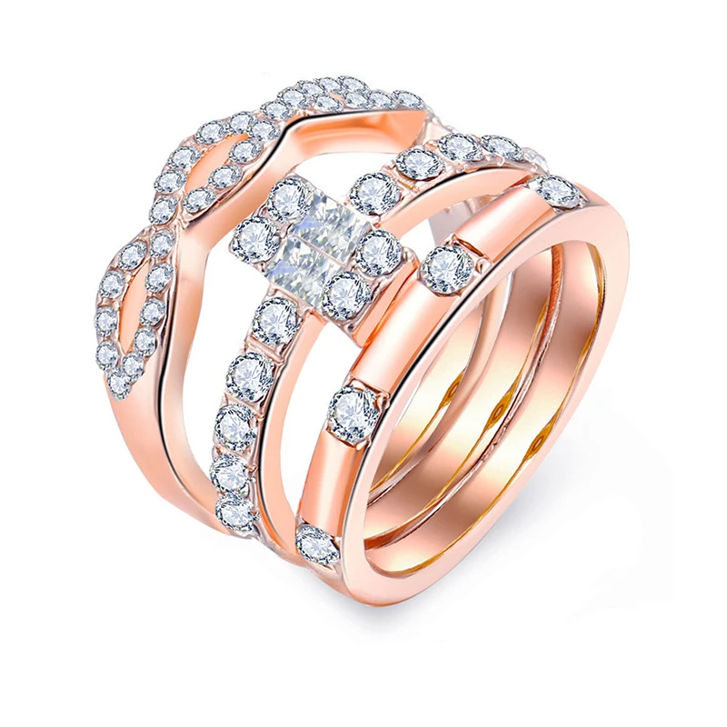

3Pcs/Set Fashion Geometry Intersect Crystal Rings Set For Women Girls Engagement Wedding Bohemia Rings Party Jewelry Gifts