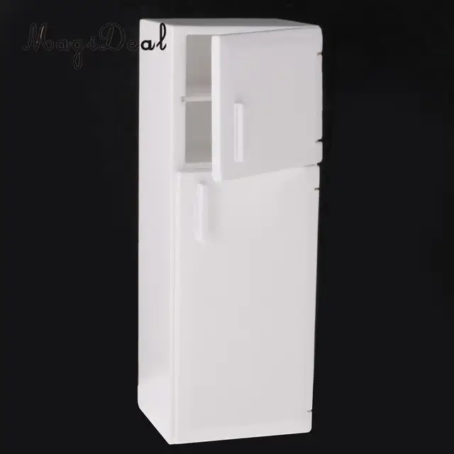 MagiDeal 1/12 Dollhouse Miniature Kitchen White Wooden Fridge Refrigerator Freezer for Dolls Bedroom Living Room Accs Kids Toy 4