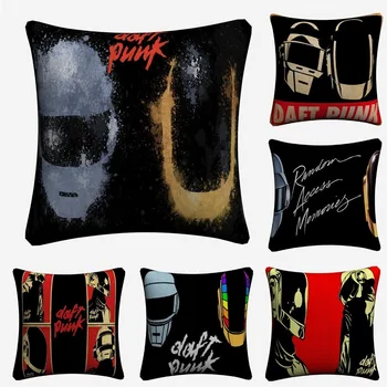 

Daft Punk Rock n Roll Decorative Cotton Linen Cushion Cover 45x45cm Pillow Case For Sofa Chair Pillowcase Home Decor Almofada