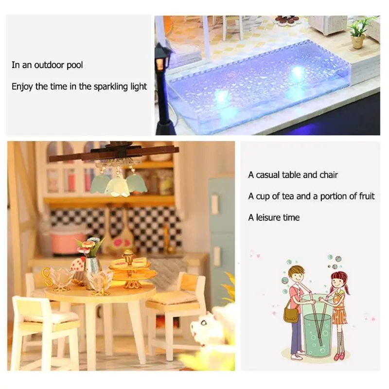 Creative Blue Home DIY Puzzle Assemble Doll Furniture Doll House Unisex Miniature Crafts Wood House Toys Gifts Creative Blue Home DIY Puzzle Assemble Doll Furniture Doll House Unisex Miniature Crafts Wood House Toys Gifts