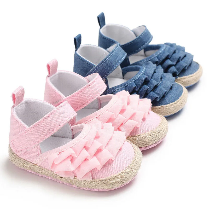 

Lovely Floral Ruffle Baby Newborn Toddler Girl Soft Sole Crib Shoes Pram Soft Sole Prewalker Anti-slip Baby Casual Shoes 0-18M