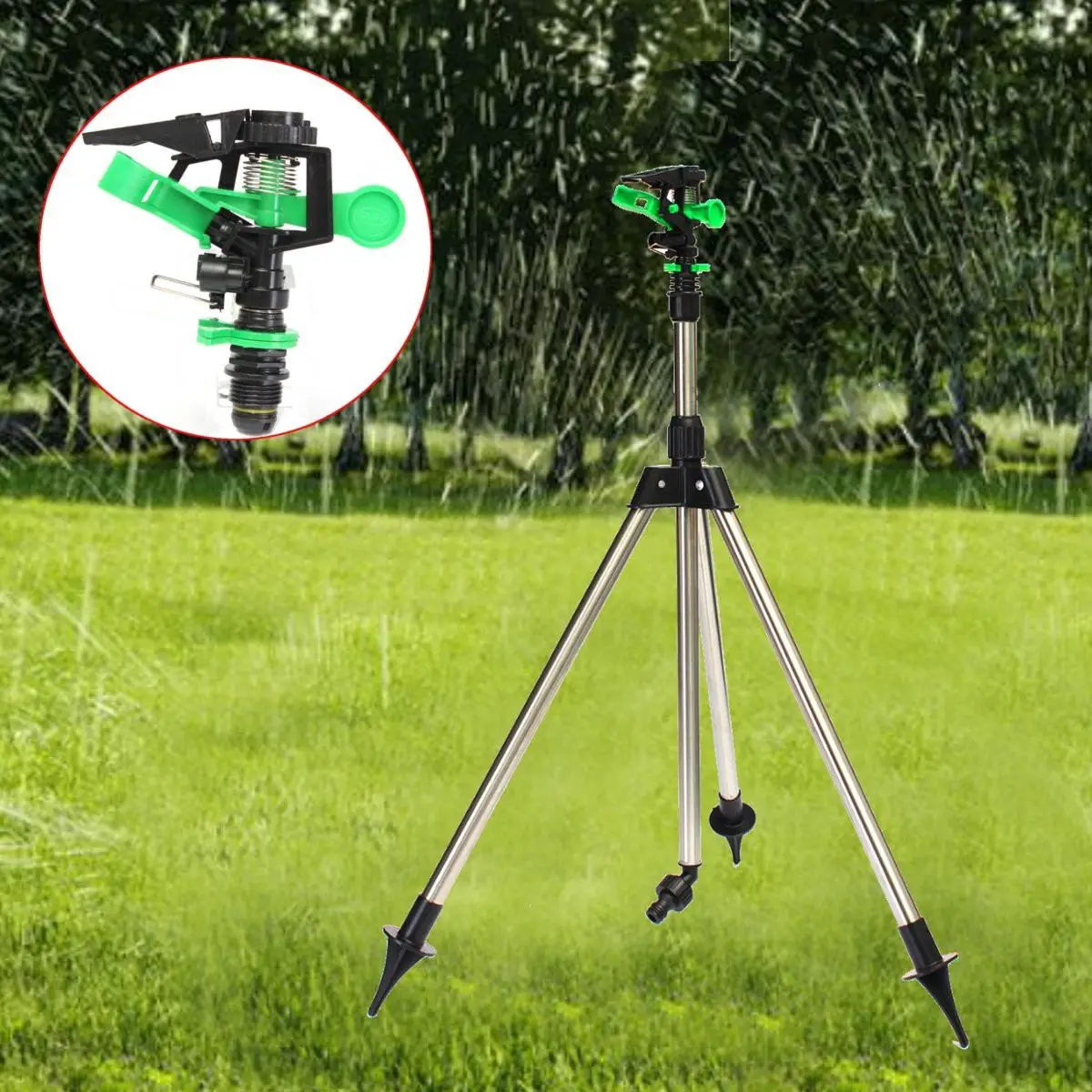 Tripod Impulse Sprinkler Pulsating Telescopic Watering Lawn Yard and