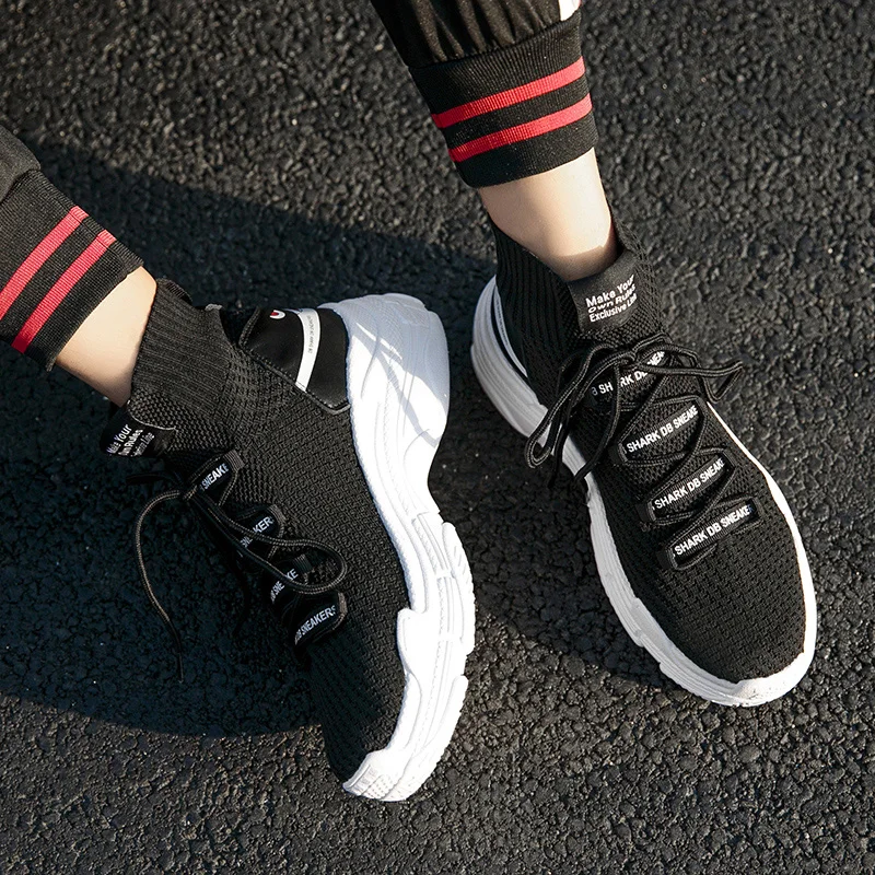 Кроссовки носки для мужчин и женщин высокие дышащие на плоской платформе