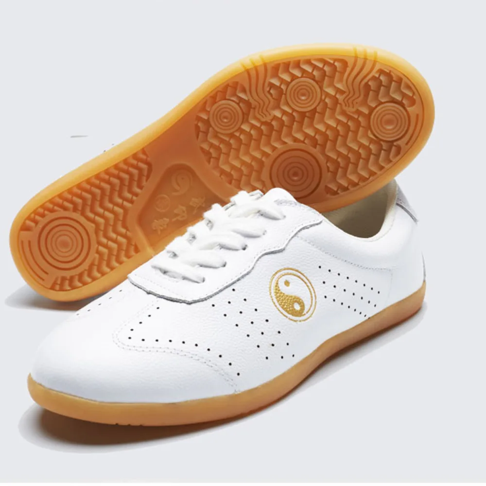 

Breathable Cowhide Tai Chi Sneakers Free Flexible Martial Arts Shoes Sports Training Footwear Black Blue And White Size 34-46