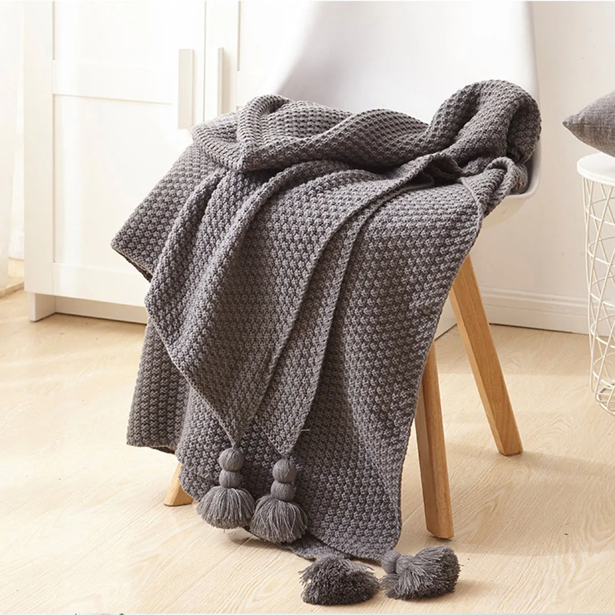 Soft Chunky Thick Yarn Knitting Throw Tassels Blankets Knitted Blanket