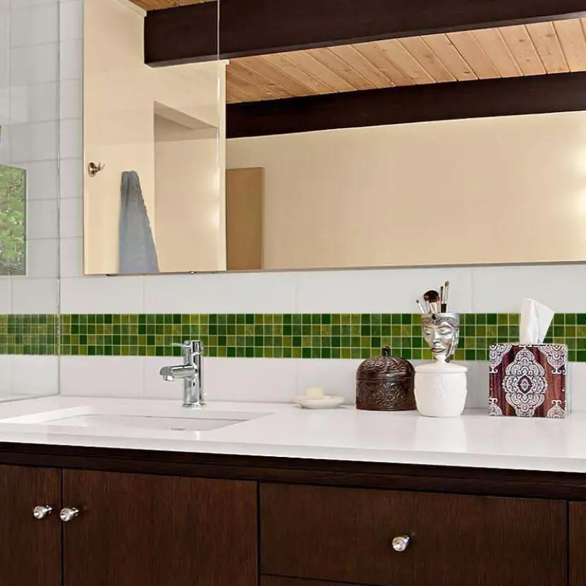 Классический Зеленый Обои с квадратными рисунками границ Водонепроницаемый Ванная комната плитка наклейки на уровне талии Diy клей на кухню Настенный декор Стикеры Ez073