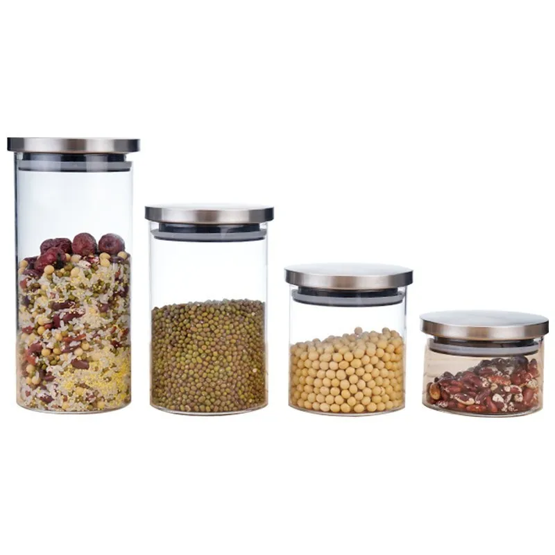 Bonioka Round Glass Condiment Jars with Stainless Steel Lid