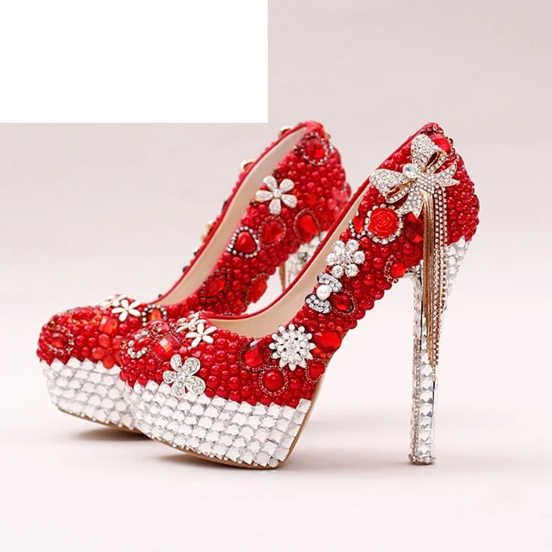 Red Color Gorgeous Pearl Bridal Shoes Rhinestone Bow Tassel Wedding Dress Shoes Women Party Prom High Heels Lady Valentine Pumps цена Red Color Gorgeous Pearl Bridal Shoes Rhinestone Bow Tassel Wedding Dress Shoes Women Party Prom High Heels Lady Valentine Pumps цены онлайн
