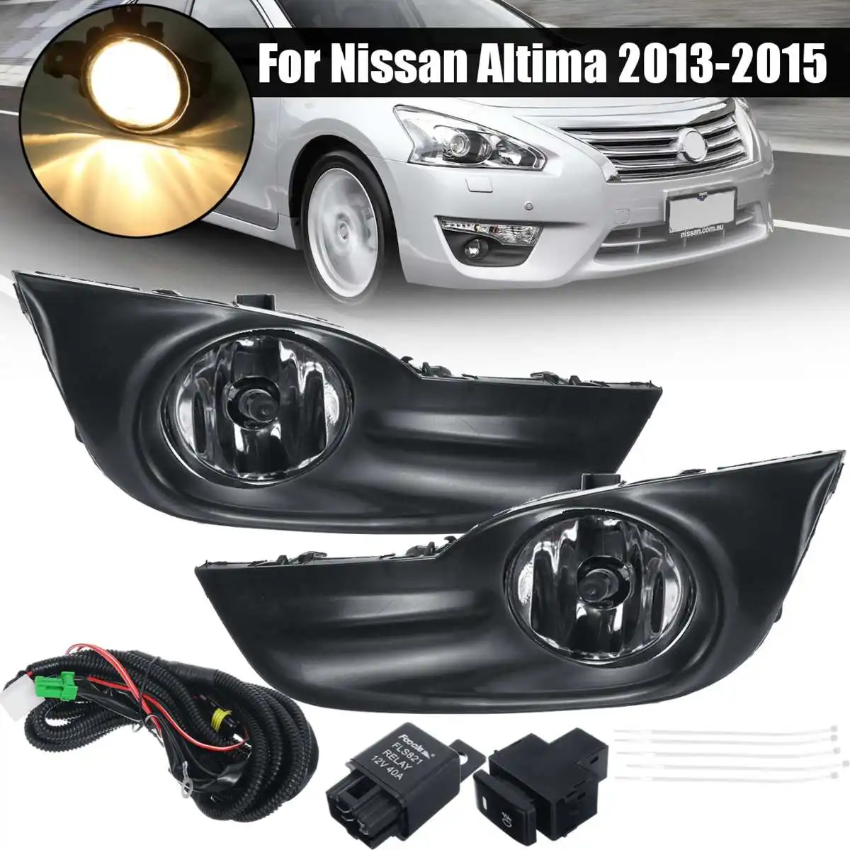 1Pair Car 12V H11 Fog Light Lamp And Cover Front Bumper Frame For Nissan Altima 2013 Grill Driving Lamp Drl Styling