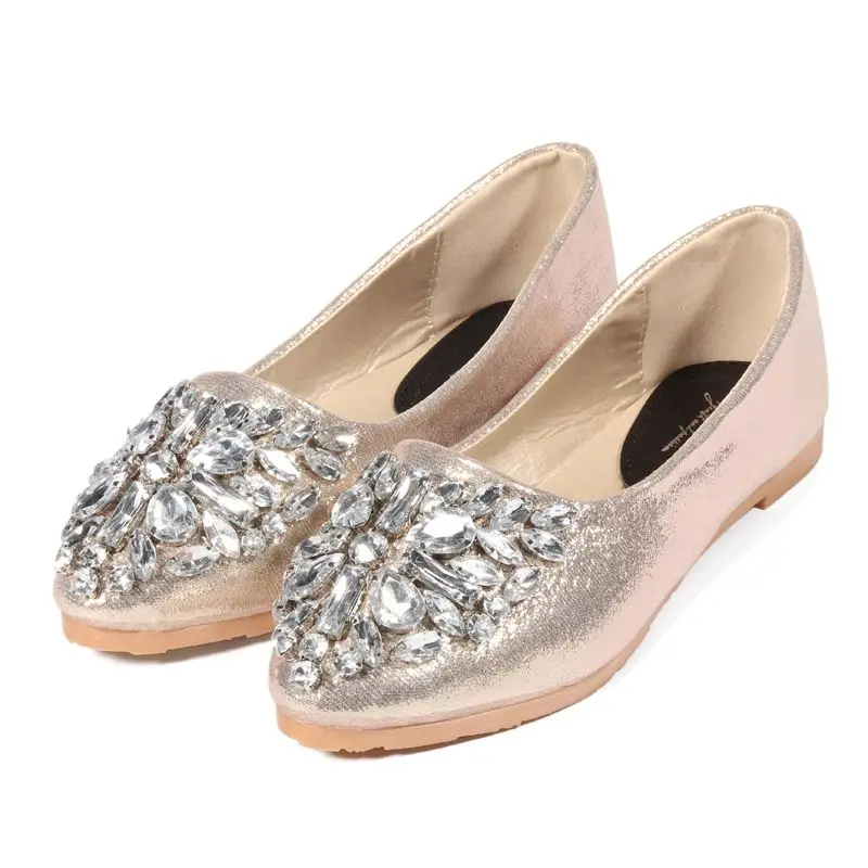 

NIS Crystal Women Loafers Casual Shoes, Pink/Gold/Silver Rhinestone Slip-on Flat Shoes For Female, Pointed Toe Glitter Flats