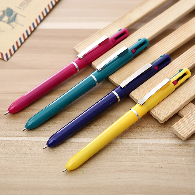 

1PC Concise Style 4 Color Press Ballpoint School Pen 0.5mm Stationery For Writing School Office Supplies