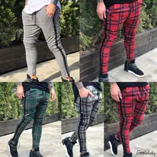 Hirigin Jogger Plaid Pants 2018 New Mens Fleece Lined Track Pants Track Suit Pants Striped Casual Zip Pocket 4 colors selvedge embellished zip up pocket jogger pants
