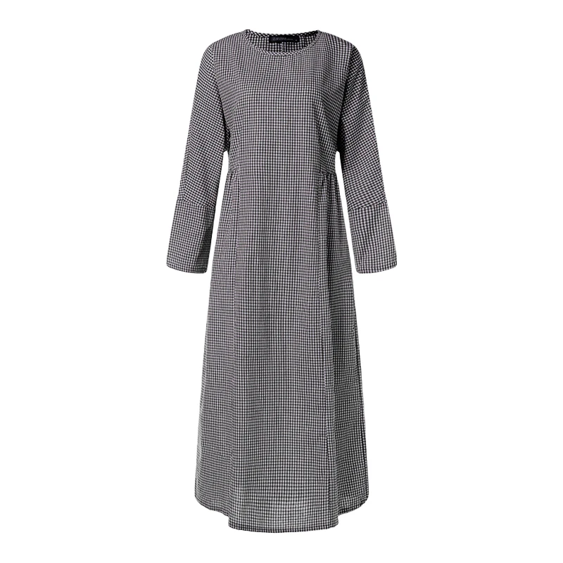  ZANZEA Women Dress Autumn Long Sleeve Dress Plaid Check Pockets Vestido Kaftan Robe Casual O Neck V