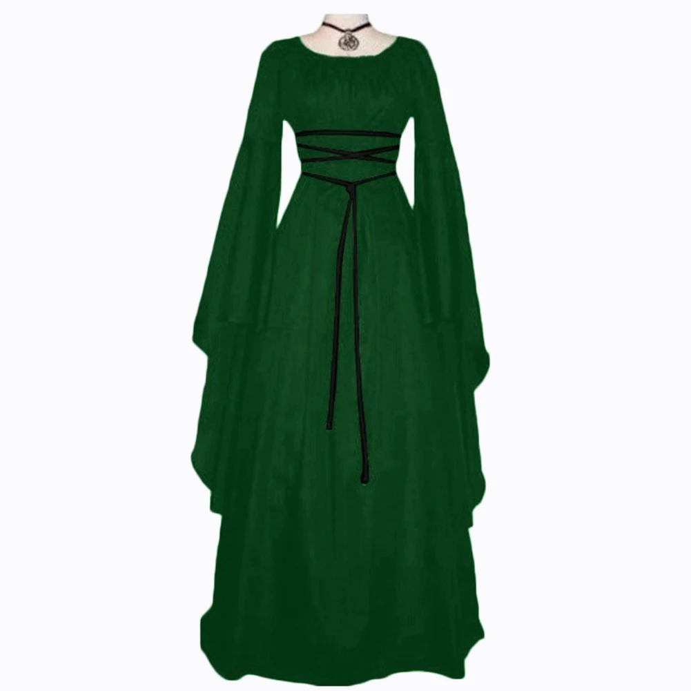 Medieval Women's Solid Vintage Victorian Gothic Dress Renaissance Maiden Dresses Retro Long Gown Cosplay Costume For Halloween