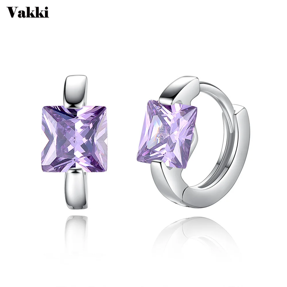 

Silver Open Circle Earrings Purple Pink Silver Crystal Stones For Women Geometric Circle Hoops Minimalist Copper Small Earrings