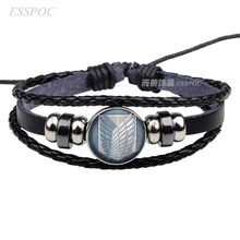 Аниме атака на Титанов Survey Corps черный кожаный браслет Леви Аккерман Эрен, косплей подарок для влюбленных