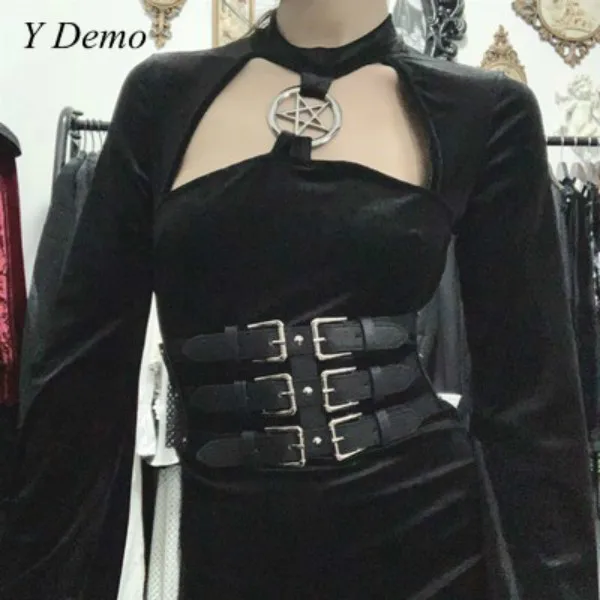 

Punk Rock Adjustable Waist Seal Pu Leather Elastic Rivets Cummberbund Belt