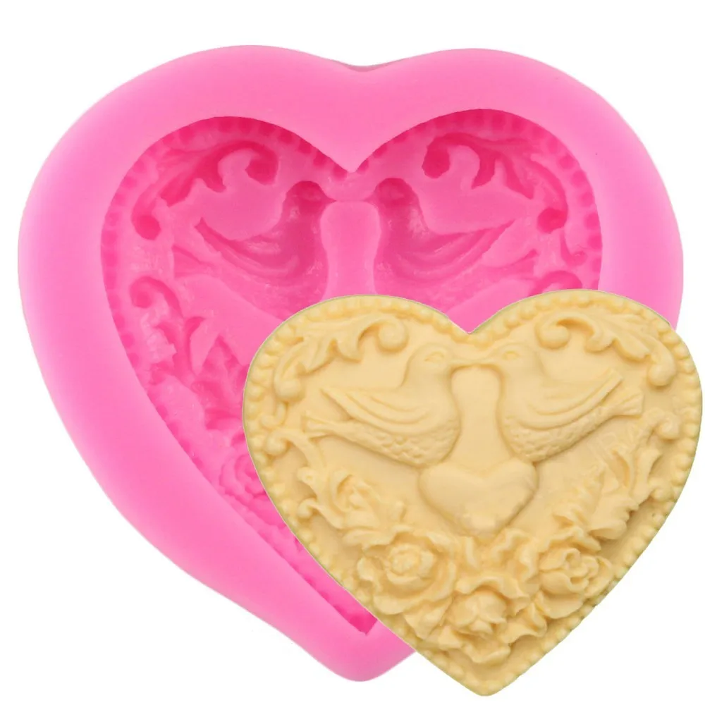 

DIY Cake Baking Molds Heart Shape Love Bird Silicone Chocolate Candy Fondant Moulds Wedding Cake Decorating Tools