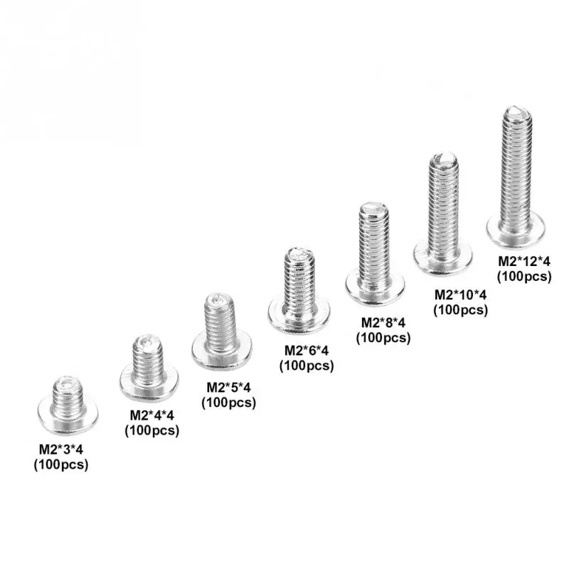 

100Pcs/Set Flat Head Screws M2 Stainless Steel Screw Machinery Repair Parts Accessory Fastener tornillos New Arrival