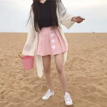 Милые красивые милые новые ulzzang корейская мода женская одежда хипстер Harajuku любовь вышивка Принт Свободные империя плиссированные юбки