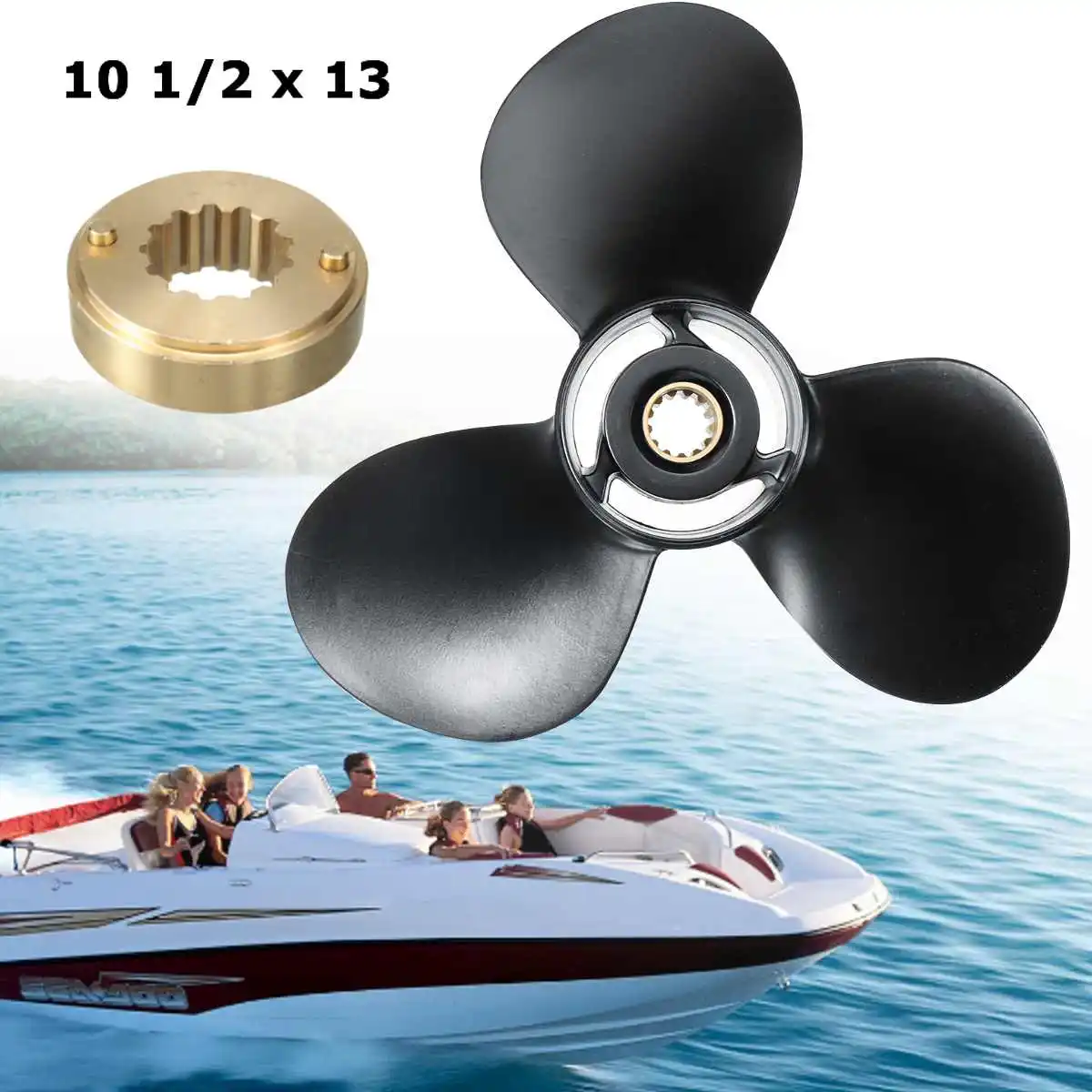 

10 1/2 x 13 Aluminum Outboard Propeller For Mercury Engine 25-70HP 48-816704A40 13 Tooth Spline 3 Blades 3-1/4 Gearcase Black