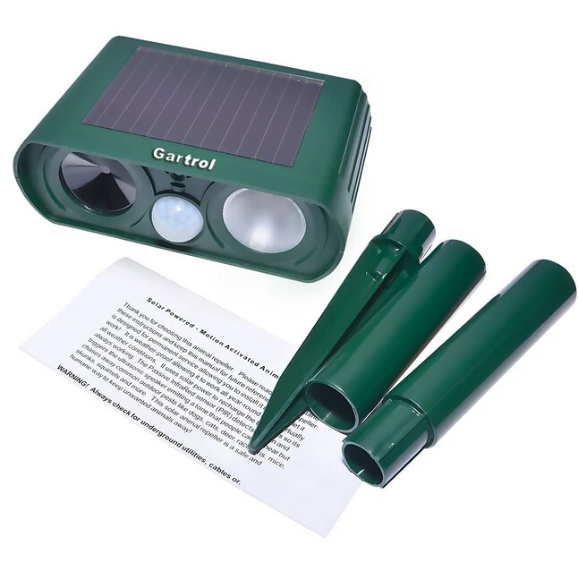 

Ultrasonic Animal Repeller Outdoor Pest Control PIR Sensor Scare Cat Dog Deer Rabbit Squirrel and Other Unwanted Animals Away