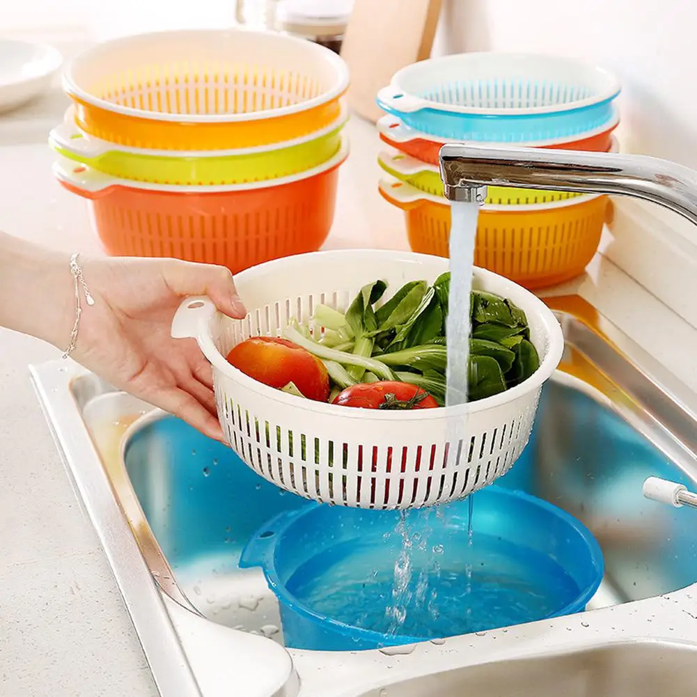 

Double Layer Round Shape Fruit Vegetable Noodles Washing Basket Drainer Plastic Home Kitchen Storage Organizer Baskets Strainers