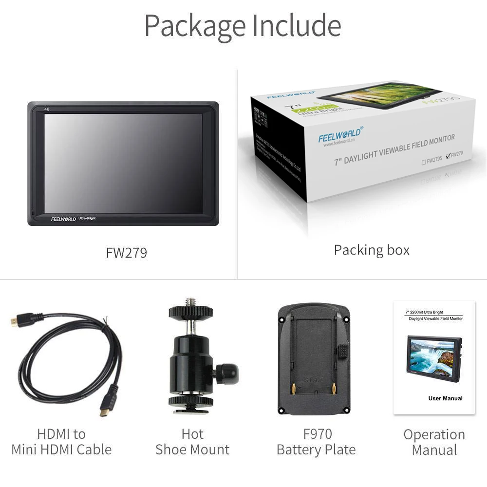 Feelworld FW279 7 дюймовый ультра яркие красные/зеленые/2200nit DSLR Камера полевой монитор с