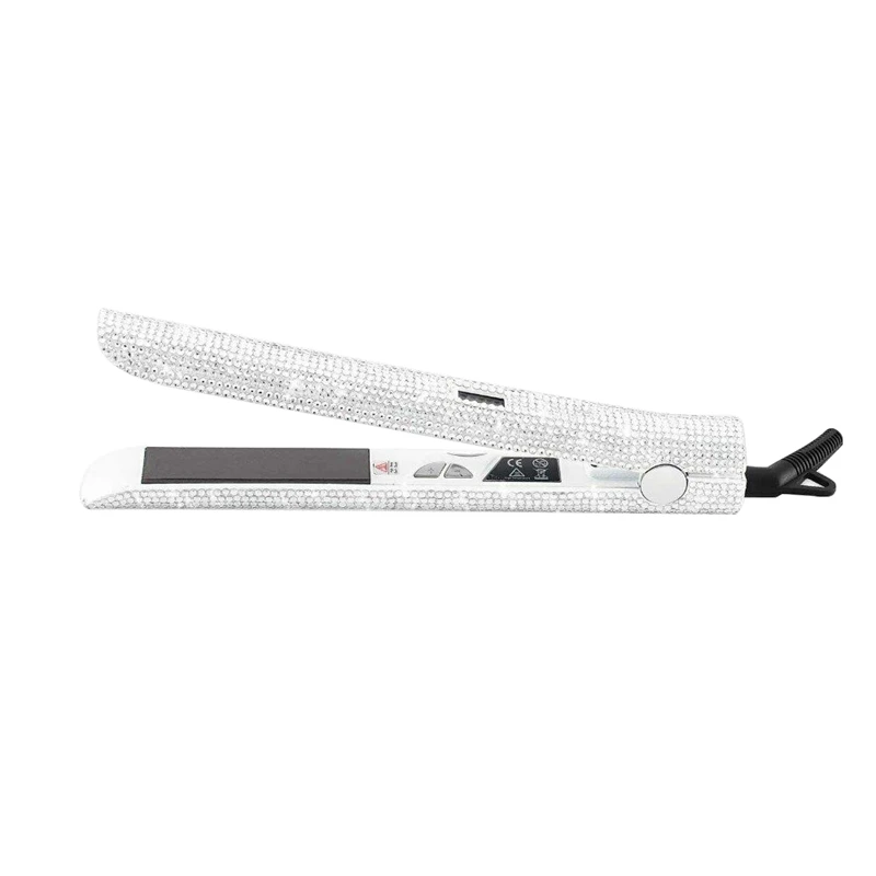 

Eas-Rose Gold Hand Made Sparkling Crystal Diamond Rhinestone Lcd Digital Display Flat Iron Crystal Gems Titanium Hair Straight