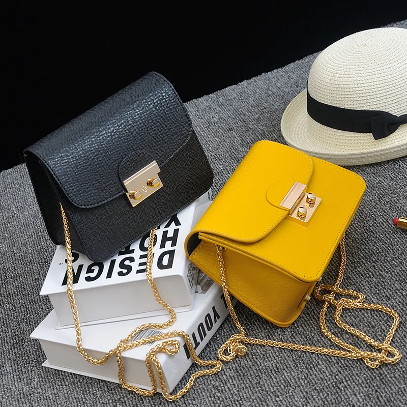 العلامة التجارية سلاسل النساء بو حقيبة يد جلدية حقائب يد الحلوى صغيرة الكتف أكياس Crossbody للنساء الأصفر 2019 محفظة حقائب موهير