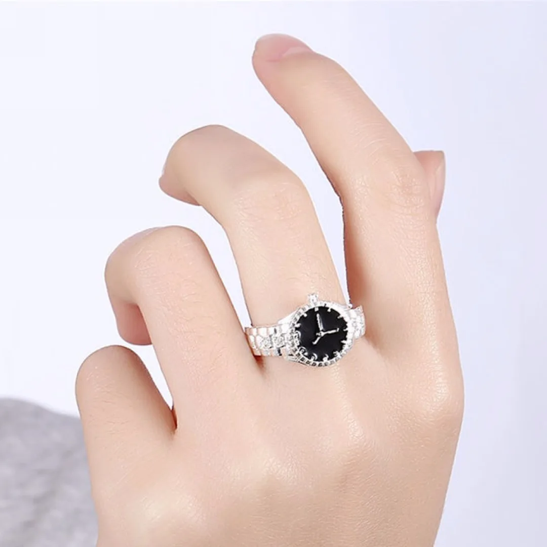 

Shellhard Creative Steel Finger Ring Watch Women Ladies Girls Round Silver Plated Bling Zircon Finger Ring Watches Couple Gift