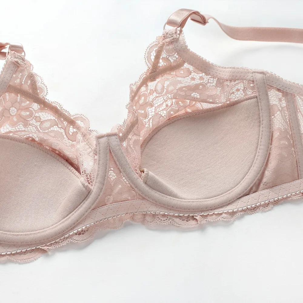 Sexy Women Lace Plus Size Bra Cotton Mesh Bralette Lingerie Female Seamless Unpadded Floral Brassiere Intimates Femme Big Bras 5