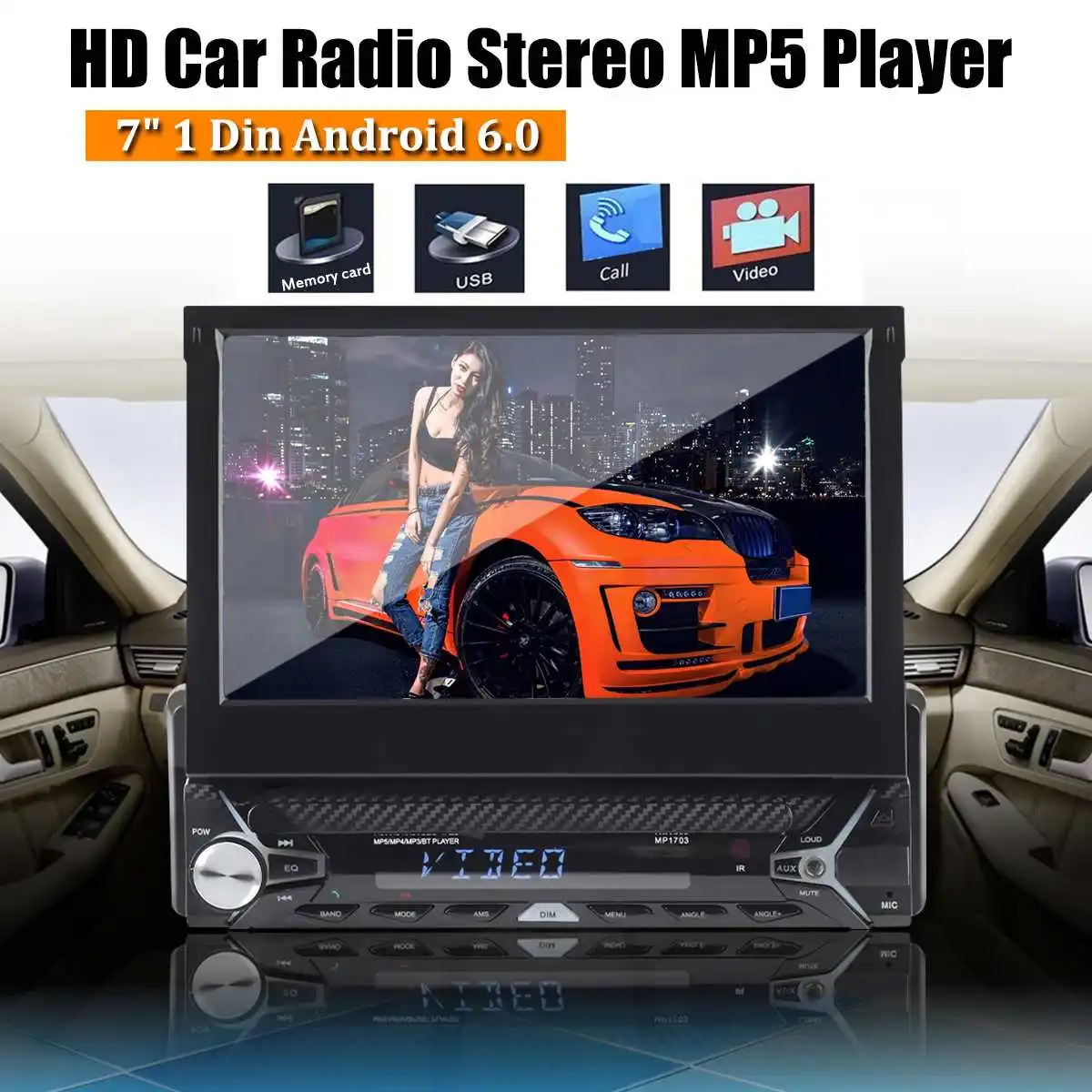 

Universal 7" 1Din Quad Core Android 6.0 Car DVD Player WIFI 3G GPS Stereo Player bluetooth Radio Indash Support 1080P Video Play