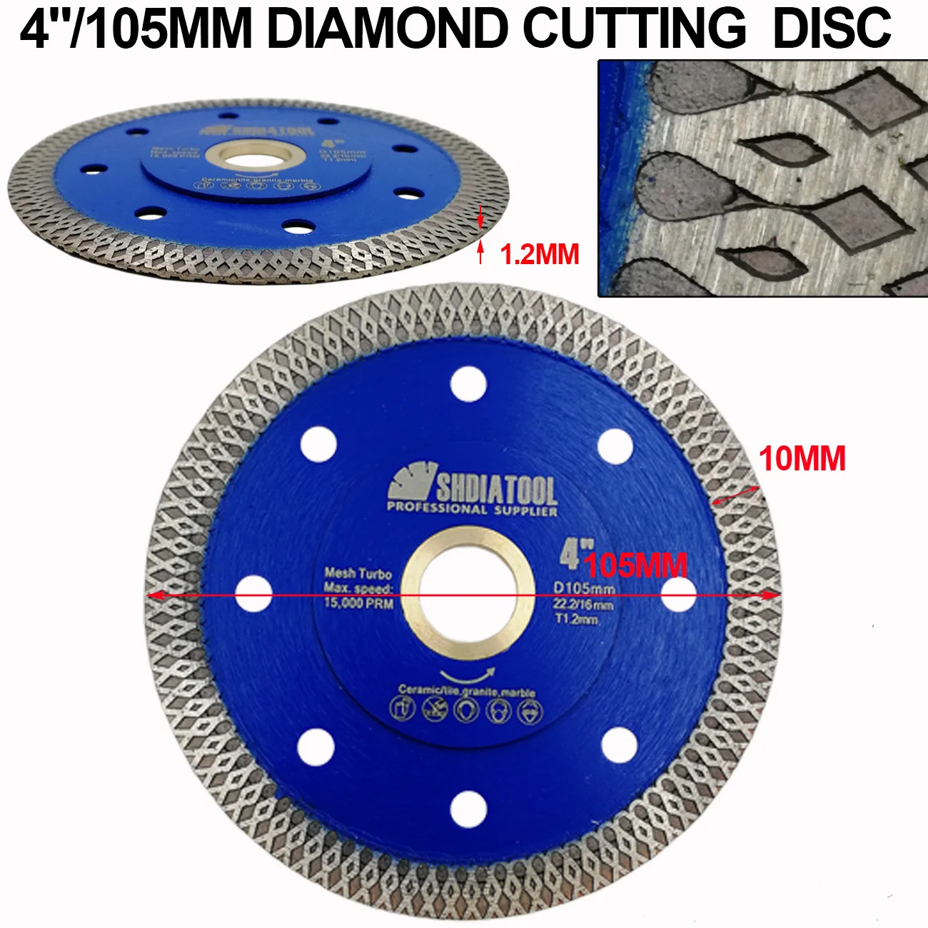 SHDIATOOL 2pcs Diamond Cutting Disc X Mesh Turbo Rim Segment Saw Blade Dia 4in/105mm Diamond Wheel Cutting Ceramic Marbel Blade