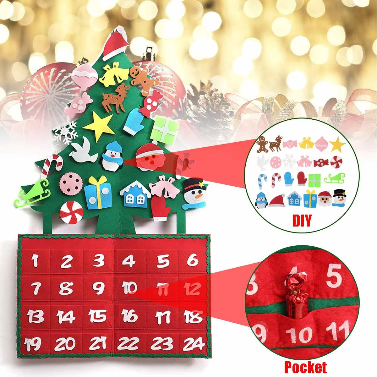 

Christmas Tree DIY Felt Advent Calendar Countdown to Christmas Party Homemade Decoration for home New Year Hanging Ornaments