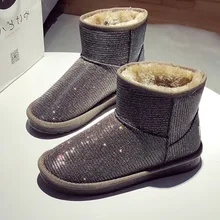 

Winter Boots Woman Leather Bling Warm Snow Boots Rubber Ankle Boots For Women Flats Shoes Plush Platform Boots Fur Shoes