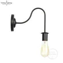 Modern Industrial Vintage Black Iron Edison Bulb E27 Nordic Loft Style Curve Arm Hallway Retro Wall