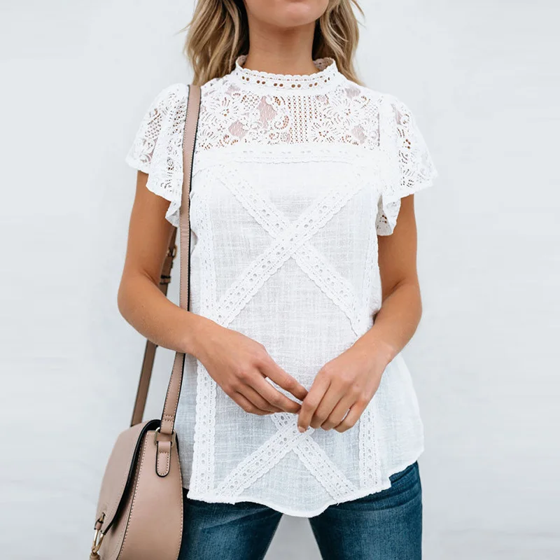 Женская деловая винтажная рубашка для офиса летняя Boho водолазка топы