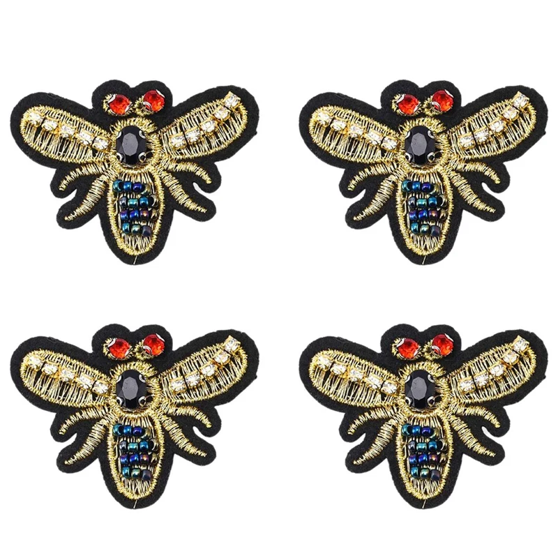 

Hot Sale 4 Pcs 3D Handmade Bees Beaded Rhinestones Patches Cute Patches Sew On Patch For Shoes Headpiece Garment Beading Acces