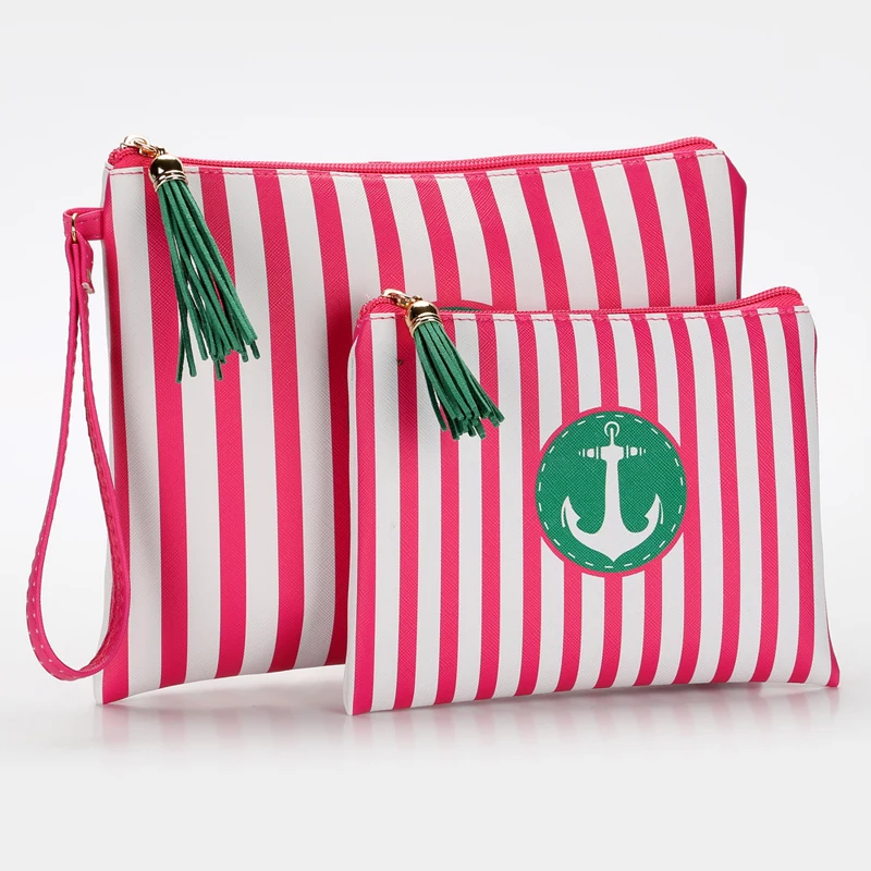 

BalleenShiny 2Pcs National Style Tassel Makeup Bag Lady's Portable Bags Striated Cosmetics Storage Bag Toiletry Organizer