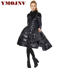 YMOJNV плиссированная волнистая Юбка стильная женская пуховая куртка Новая мода зима длинная тонкая парка пальто женская большая Свинг верхняя одежда женская