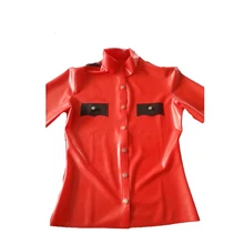 Латексная резина унисекс красный и черный красивый короткий рукав Передняя Кнопка Топ Размер XXS-XXL