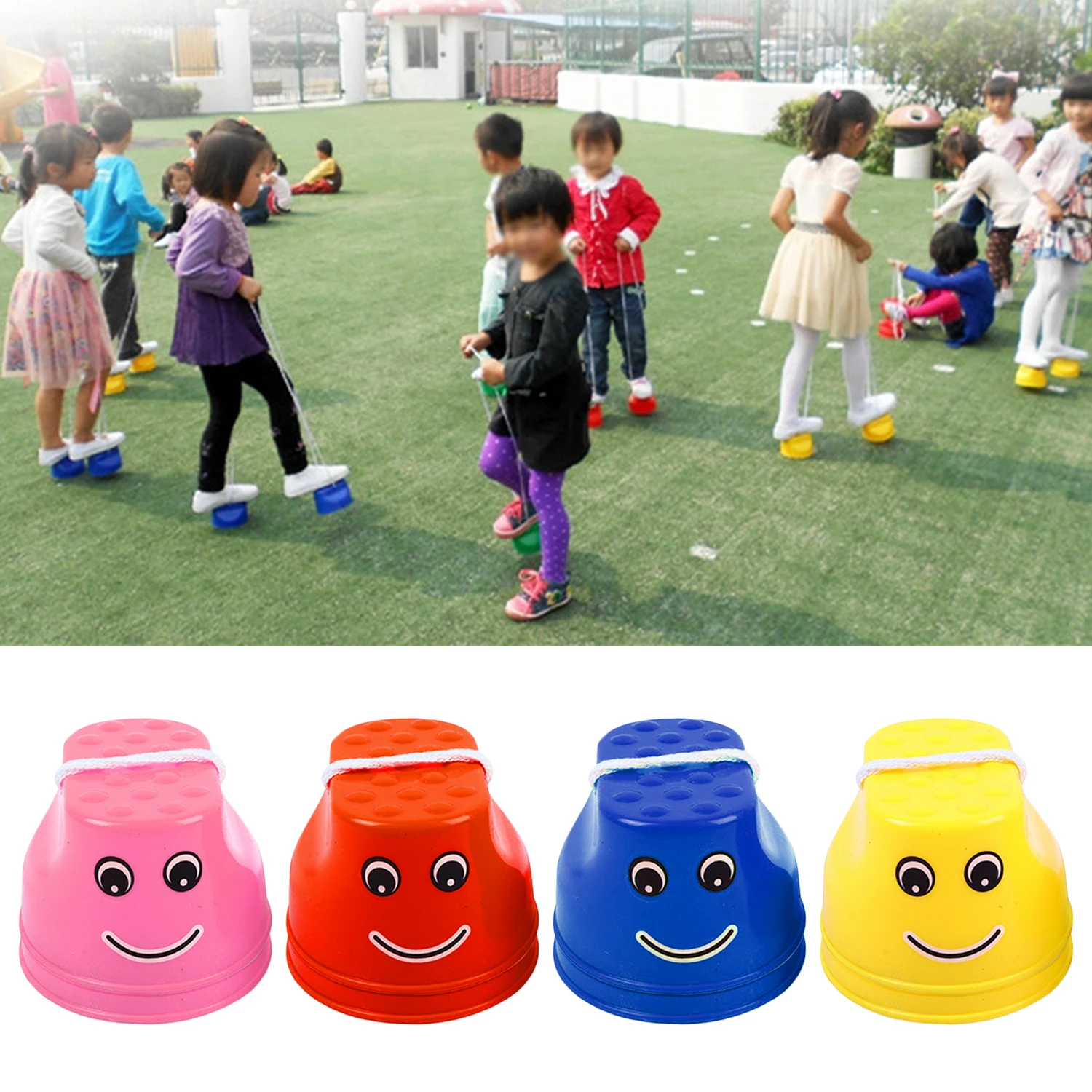 Paire Enfant Echasses Marche Souriant Forme Jouet Balance Exercice Préscolaire