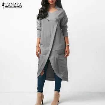 

Hoodies ZANZEA Women Sweatshirts Female Casual Solid Zipper Hoodie Sweatshirts Dress Long Pullover Vestido Sudadera Plus Size