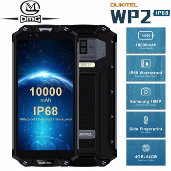 Перейти на Алиэкспресс и купить OUKITEL WP2 10000 мАч IP68 водонепроницаемый ударопрочный мобильный телефон Android 8,0 4 Гб + 64 Гб Восьмиядерный 4G смартфон 16 МП NFC сотовые телефоны