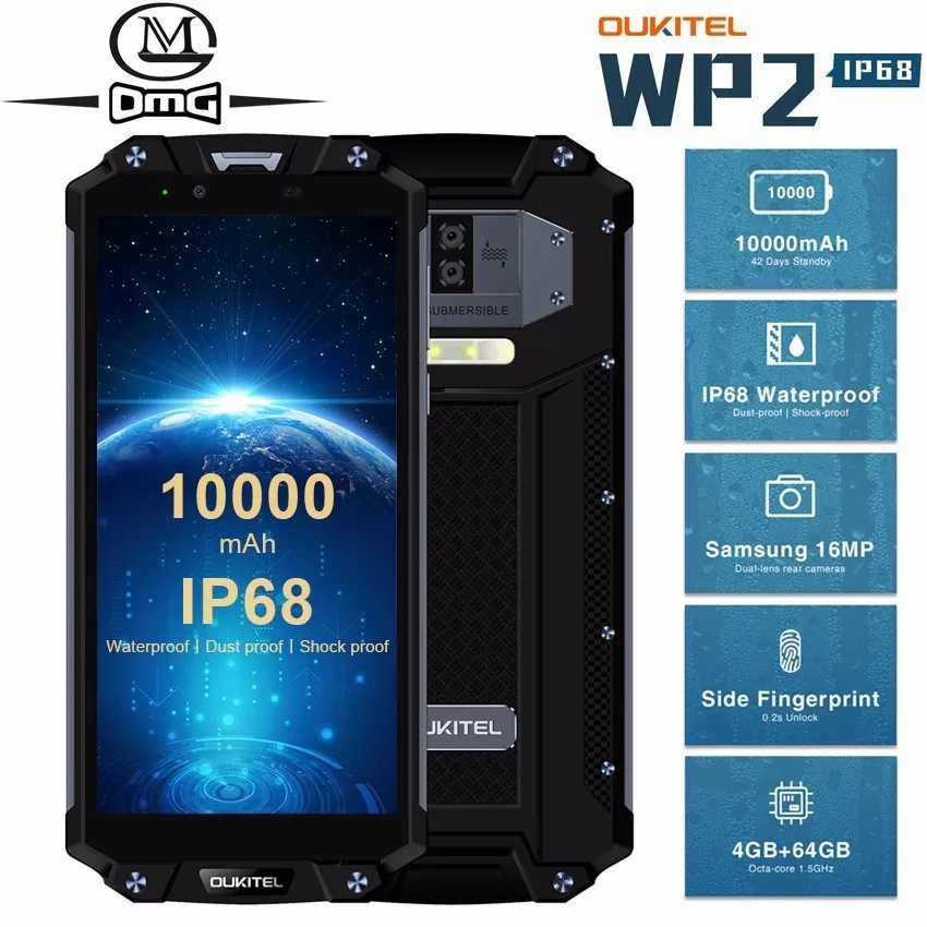 OUKITEL WP2 10000mAh IP68 Waterproof shockproof Mobile Phone Android 8.0 4GB+64GB Octa Core 4G Smar